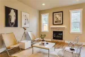 Natural oak hardwood plank floor, living room
